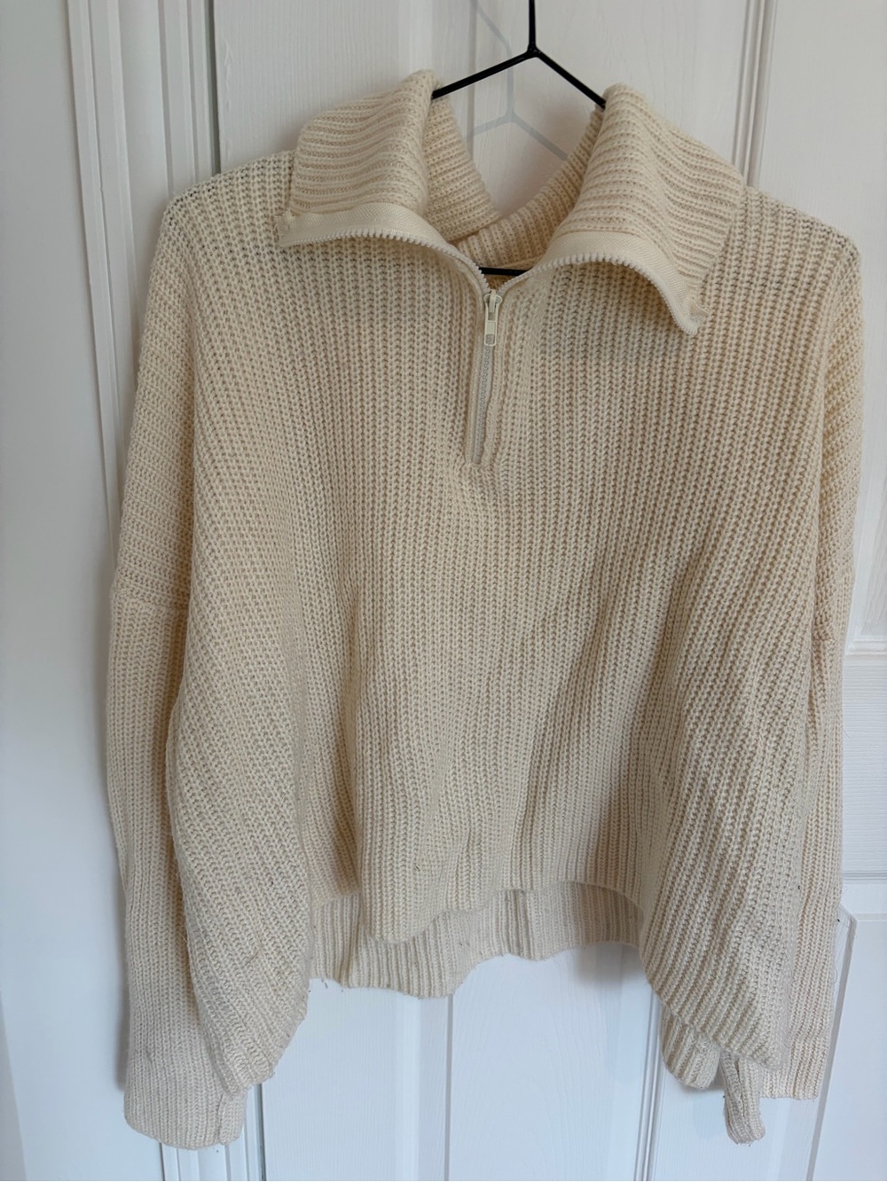 Half-Zip Cowl Knit Sweater in Cream